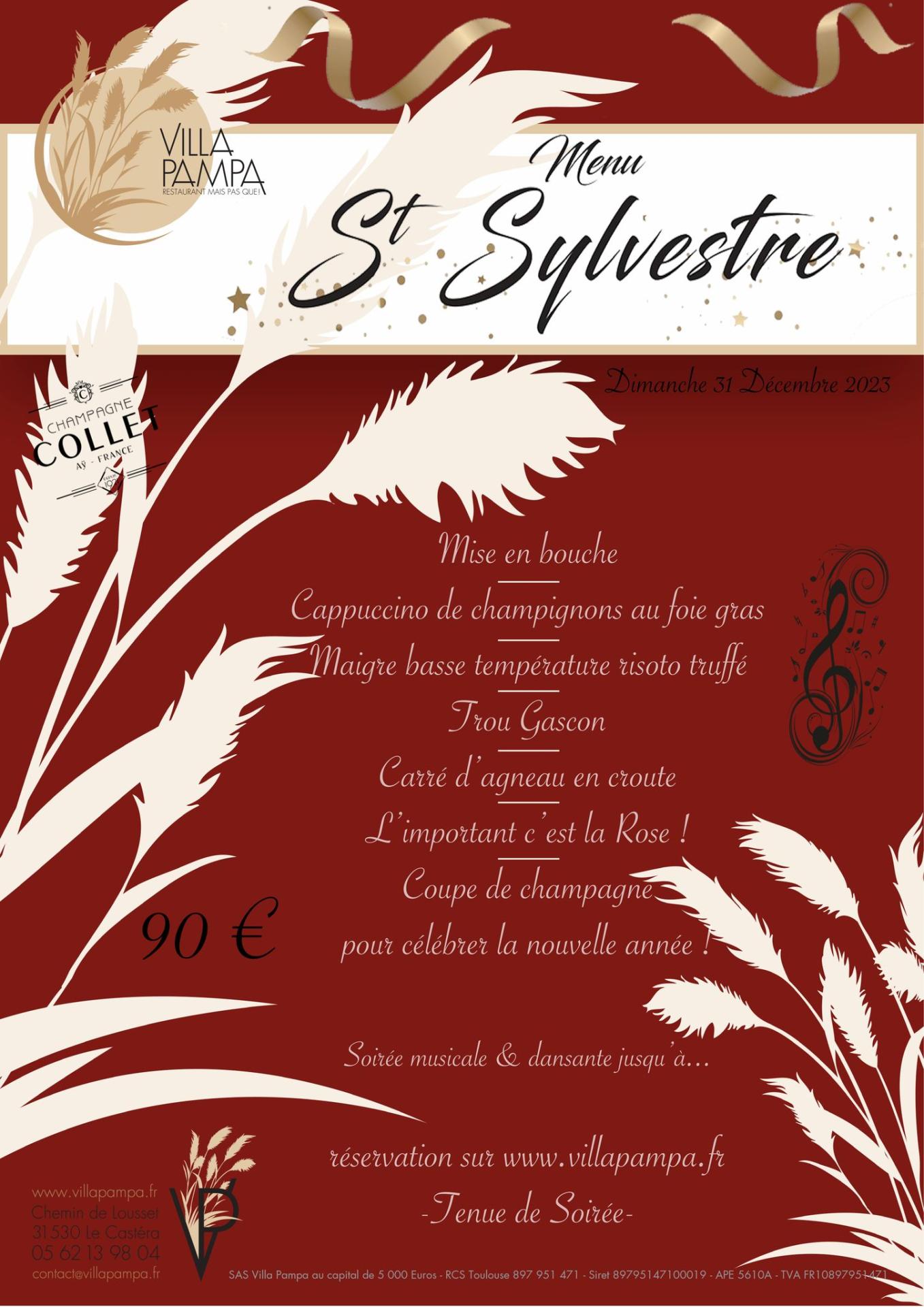 Menu st sylvestre 2023 villa pampa